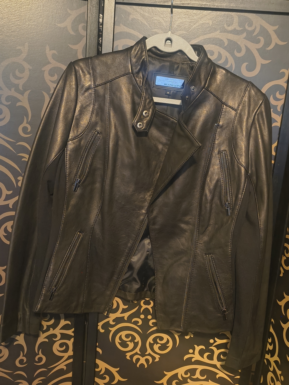 Wilsons Leather Black Asymmetrical Zip Leather Jacket